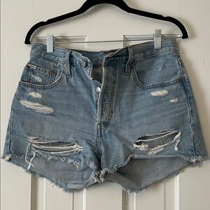 Levi's 501 Light Blue Distressed Jean Shorts